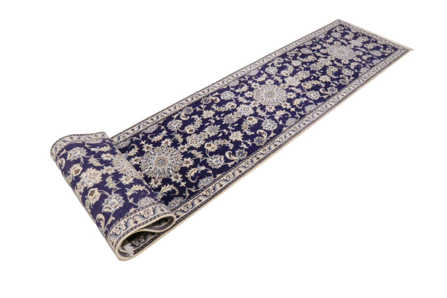 Alfombra de pasillo Alfombra persa - Nain - 389 x 80 cm - azul oscuro