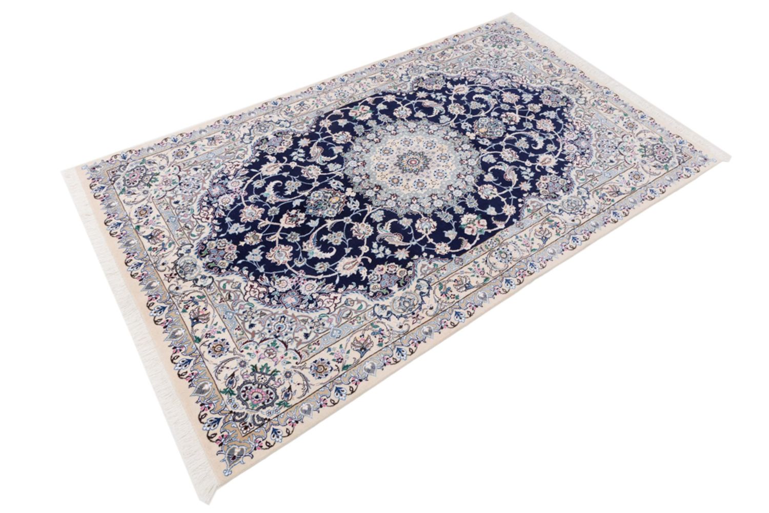 Alfombra persa - Nain - 254 x 154 cm - azul oscuro