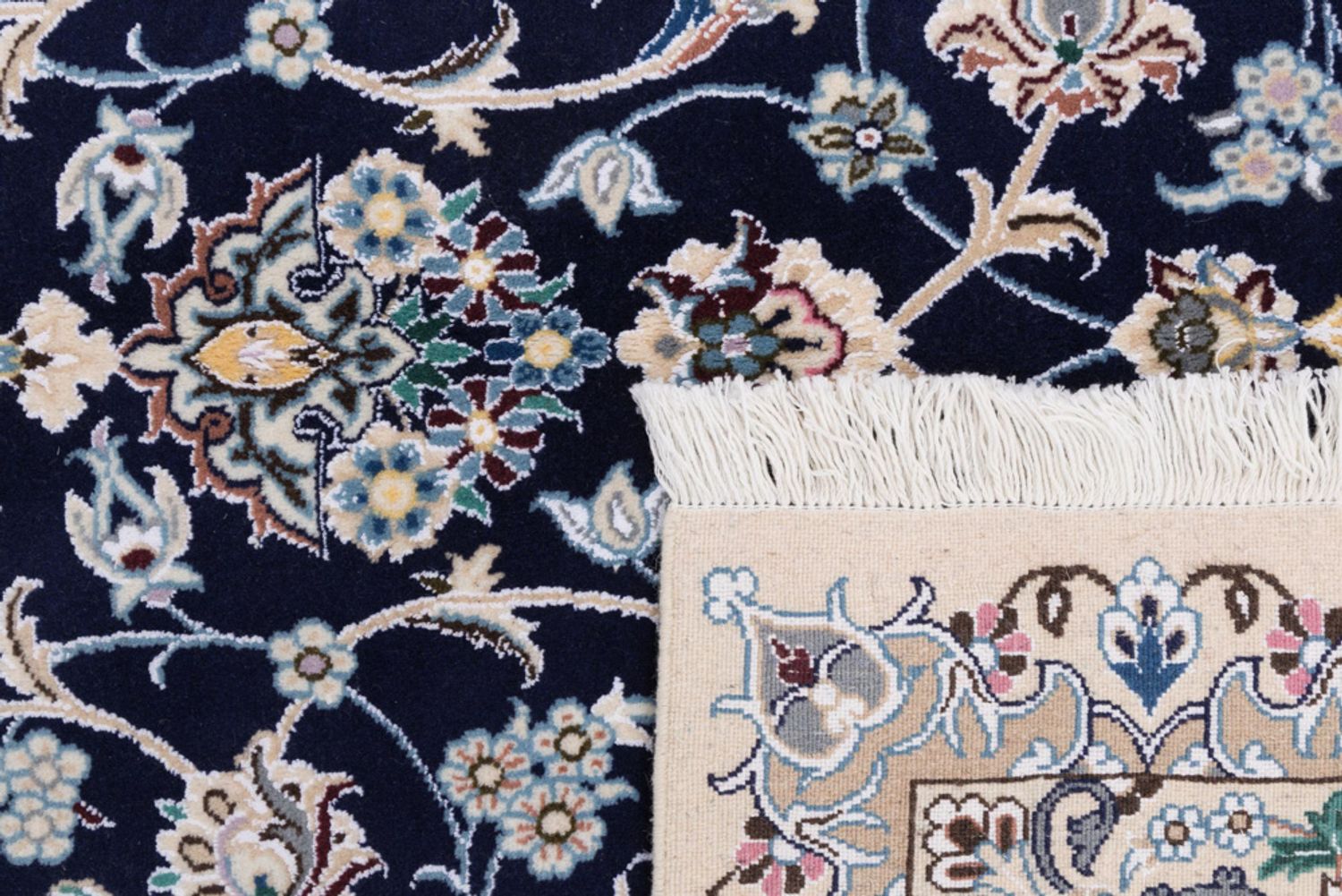 Alfombra persa - Nain - 254 x 154 cm - azul oscuro