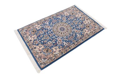 Alfombra persa - Nain - 90 x 60 cm - azul