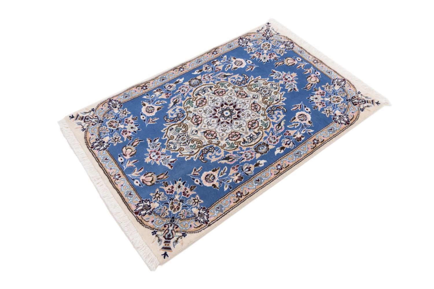 Alfombra persa - Nain - 90 x 60 cm - azul