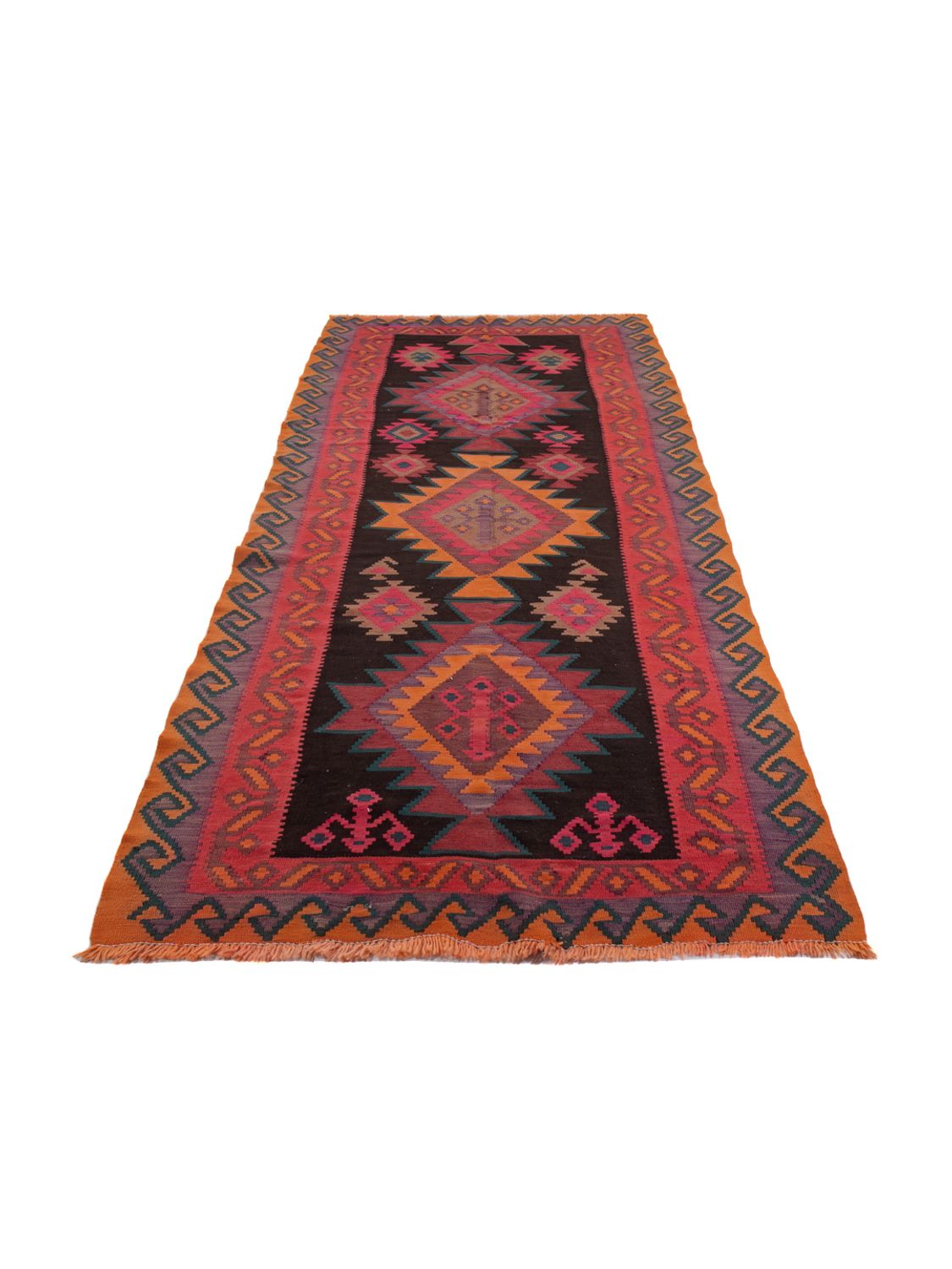 Kelimský koberec - Starý - 360 x 150 cm - karamelová