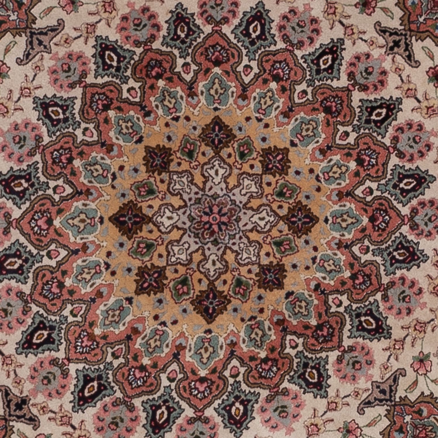 Perský koberec - Tabríz - Královský kulatý  - 200 x 200 cm - béžová