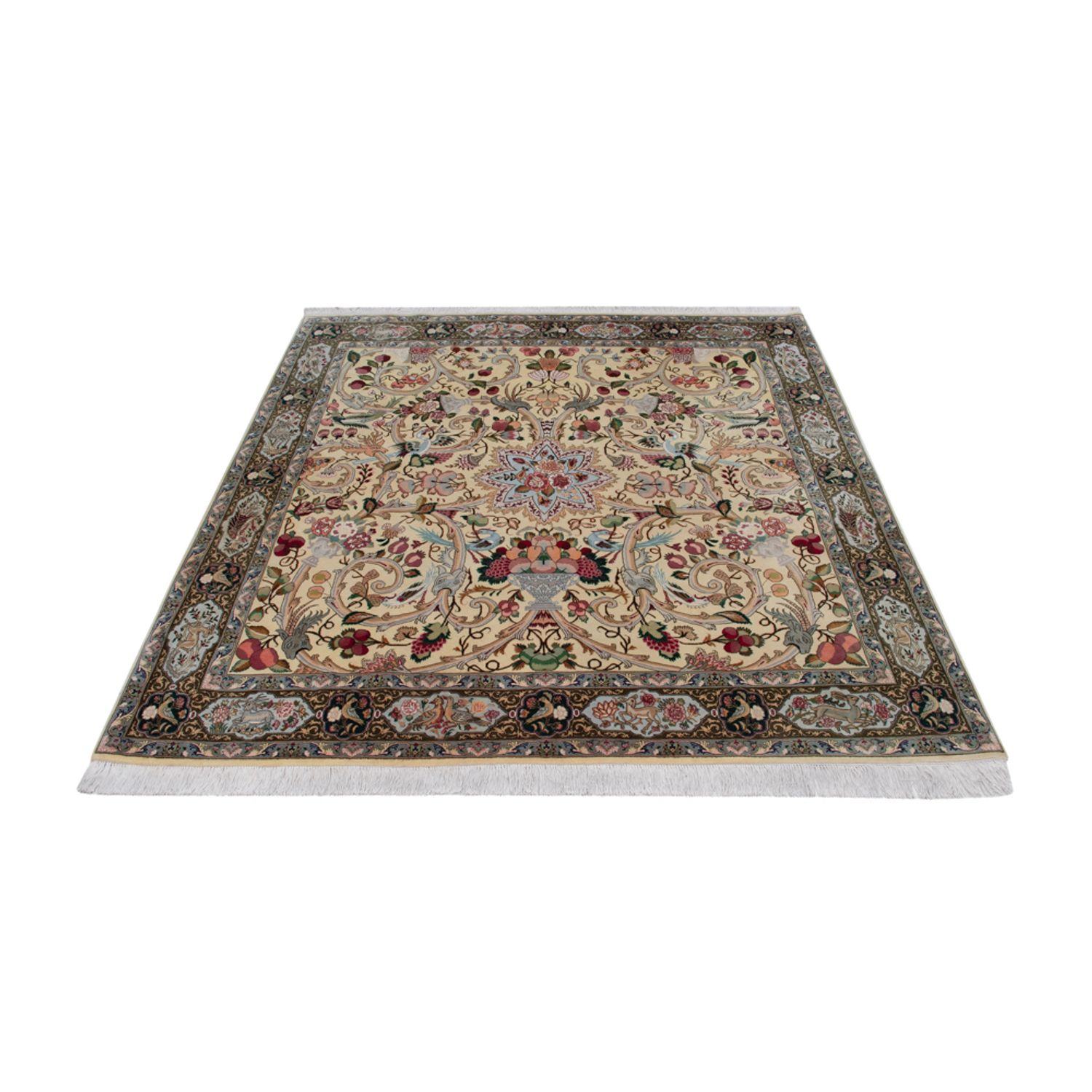 Perský koberec - Tabríz - Královský čtvercový  - 200 x 200 cm - olivově zelená