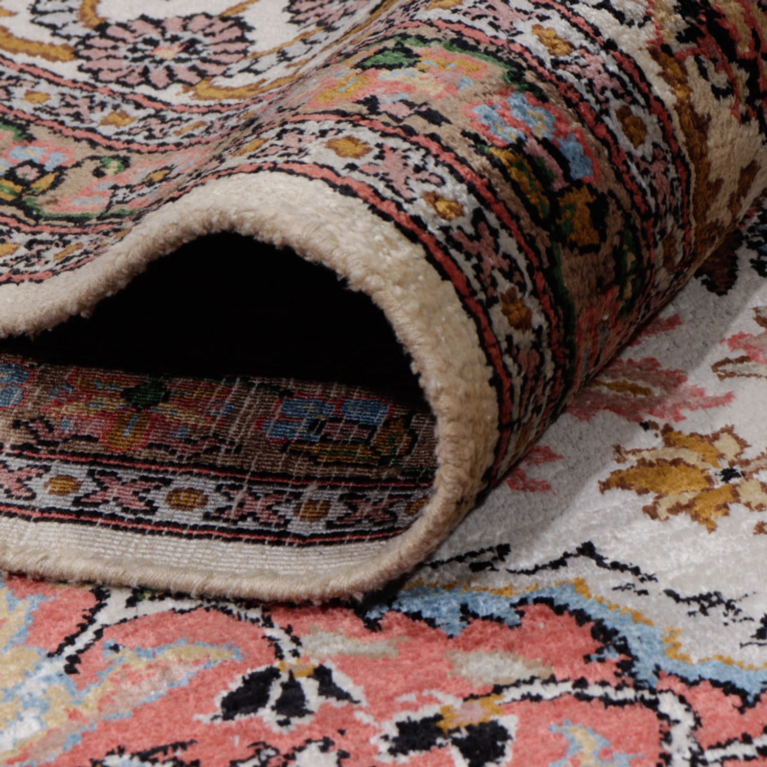 Alfombra de seda - Seda de Cachemira - 186 x 116 cm - beige oscuro