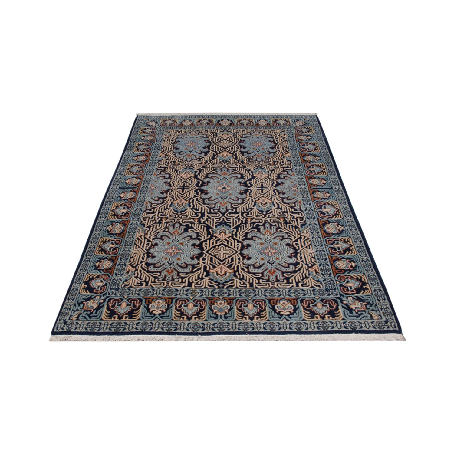 Perský koberec - Keshan - 208 x 134 cm - benzínová modř