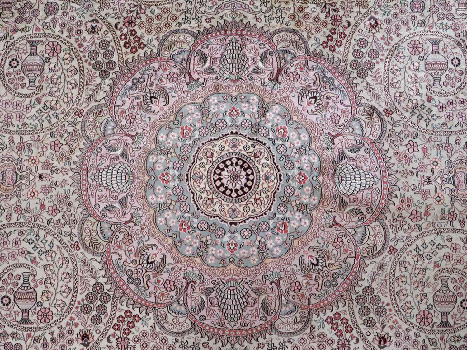 Hedvábný koberec - Čínské hedvábí kulatý  - 300 x 300 cm - béžová