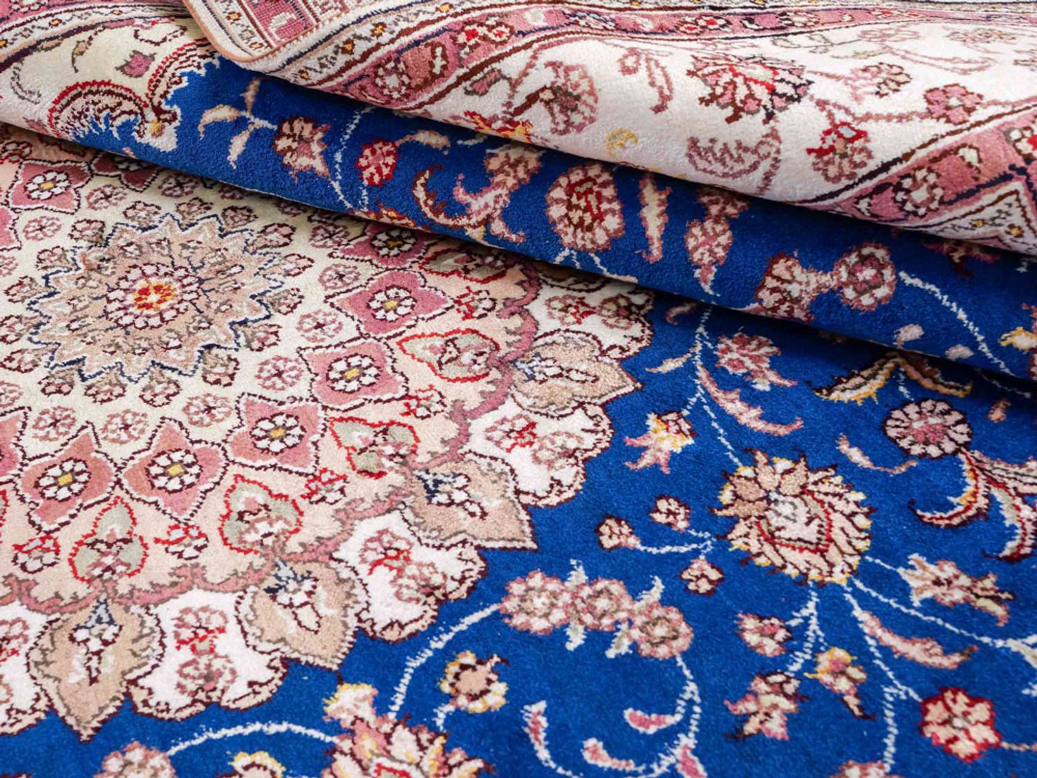 Hedvábný koberec - Čínské hedvábí - 247 x 155 cm - modrá