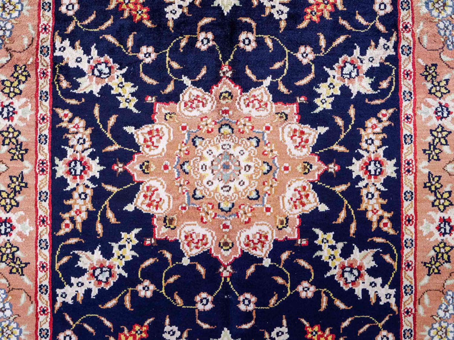 Alfombra de seda - Seda china - 122 x 78 cm - azul oscuro