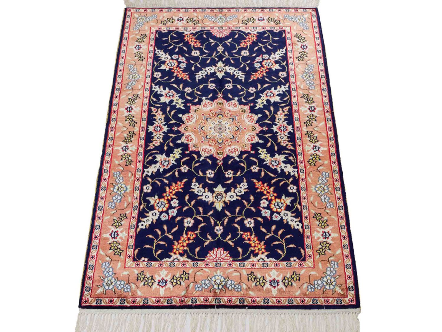 Alfombra de seda - Seda china - 122 x 78 cm - azul oscuro