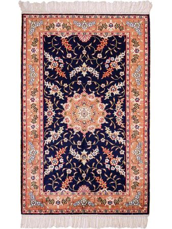 Alfombra de seda - Seda china - 122 x 78 cm - azul oscuro