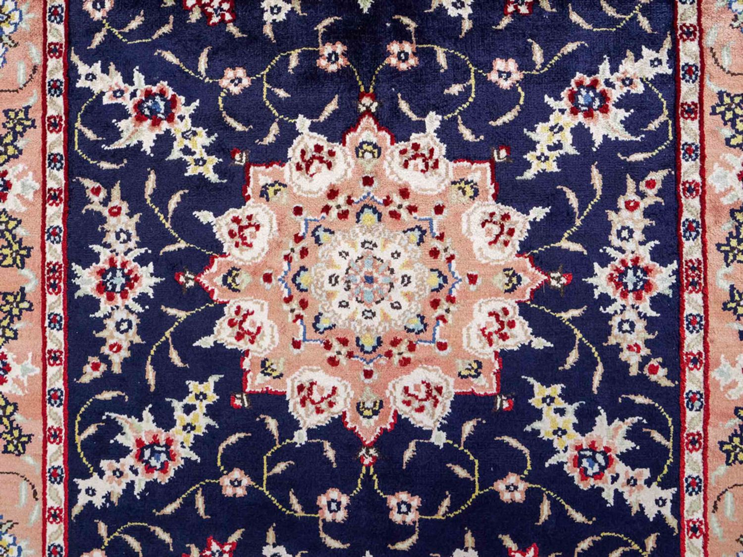 Alfombra de seda - Seda china - 123 x 77 cm - azul oscuro