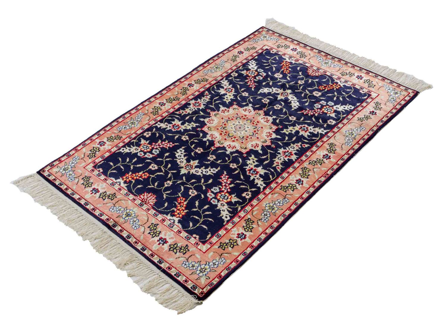 Alfombra de seda - Seda china - 123 x 77 cm - azul oscuro