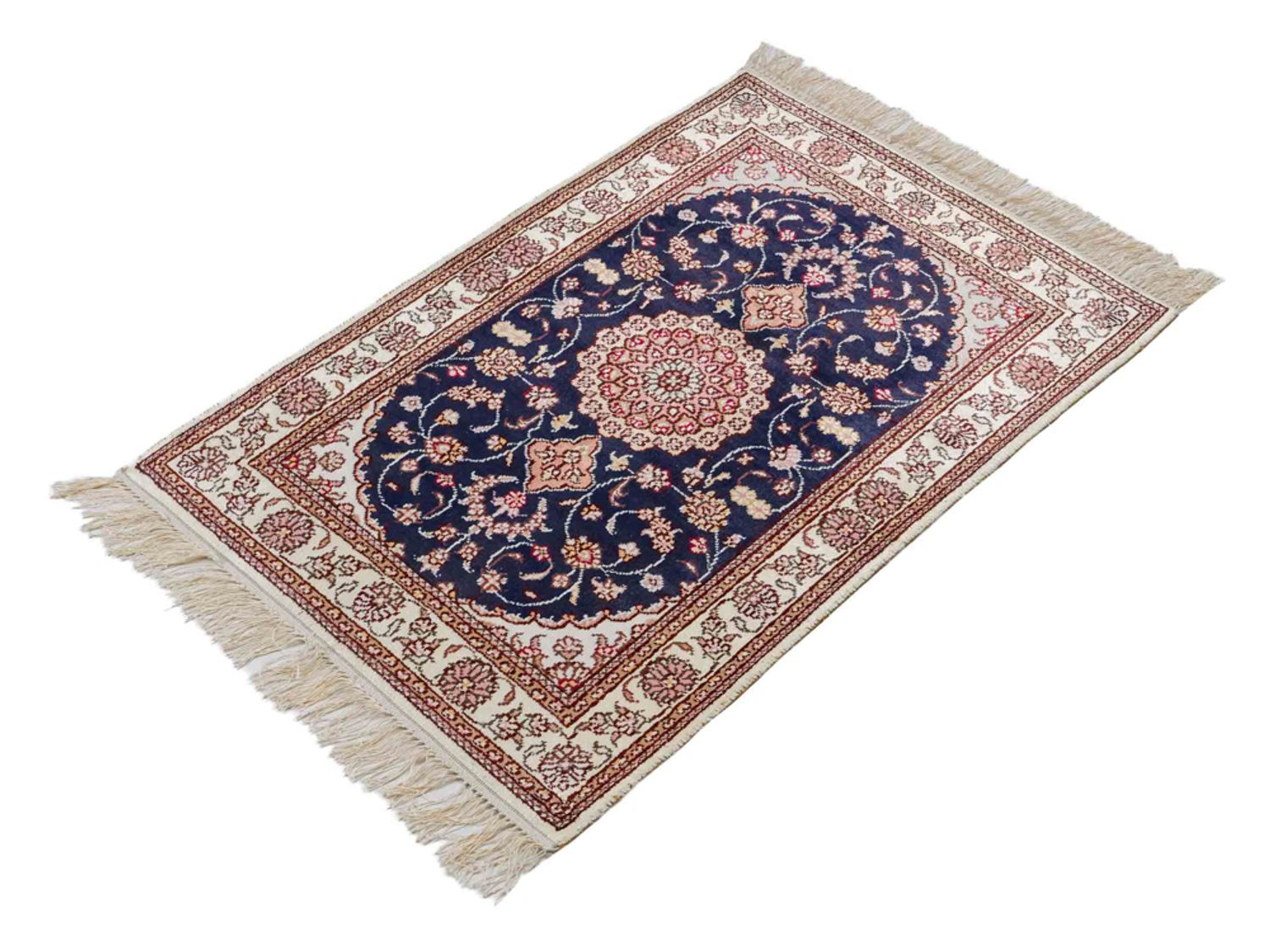 Hedvábný koberec - Čínské hedvábí - 92 x 62 cm - tmavě modrá