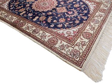 Hedvábný koberec - Čínské hedvábí - 92 x 62 cm - tmavě modrá