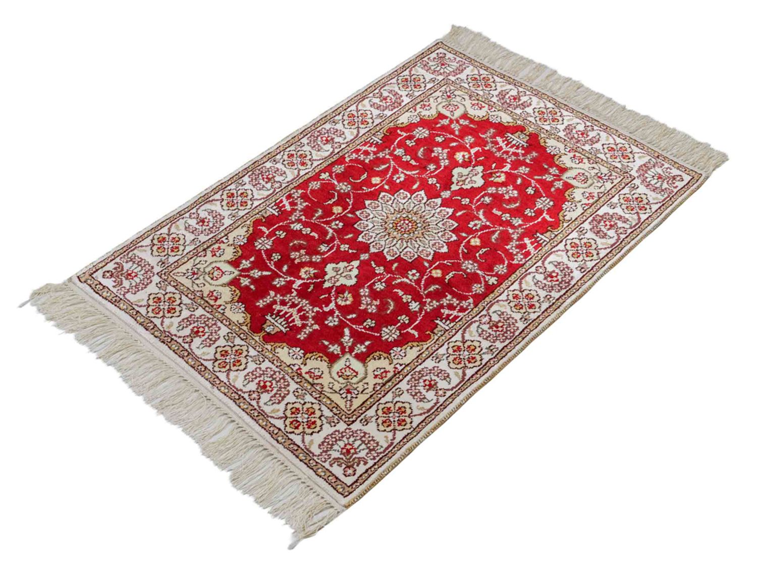 Alfombra de seda - Seda china - 90 x 62 cm - rojo