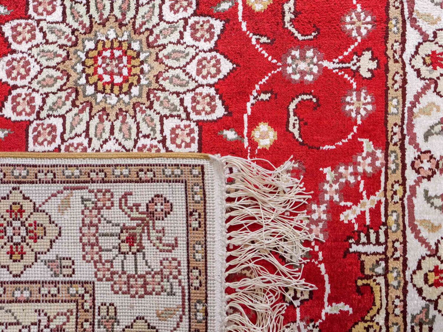 Alfombra de seda - Seda china - 90 x 62 cm - rojo