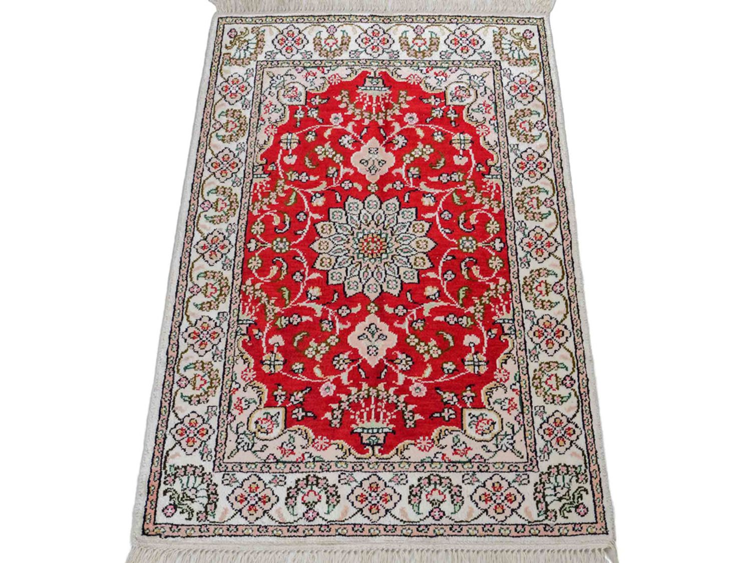 Alfombra de seda - Seda china - 89 x 62 cm - rojo
