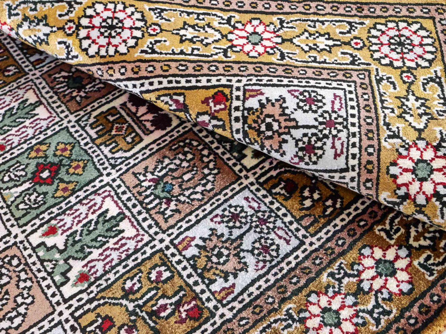 Alfombra de seda - Seda china - 92 x 62 cm - multicolor