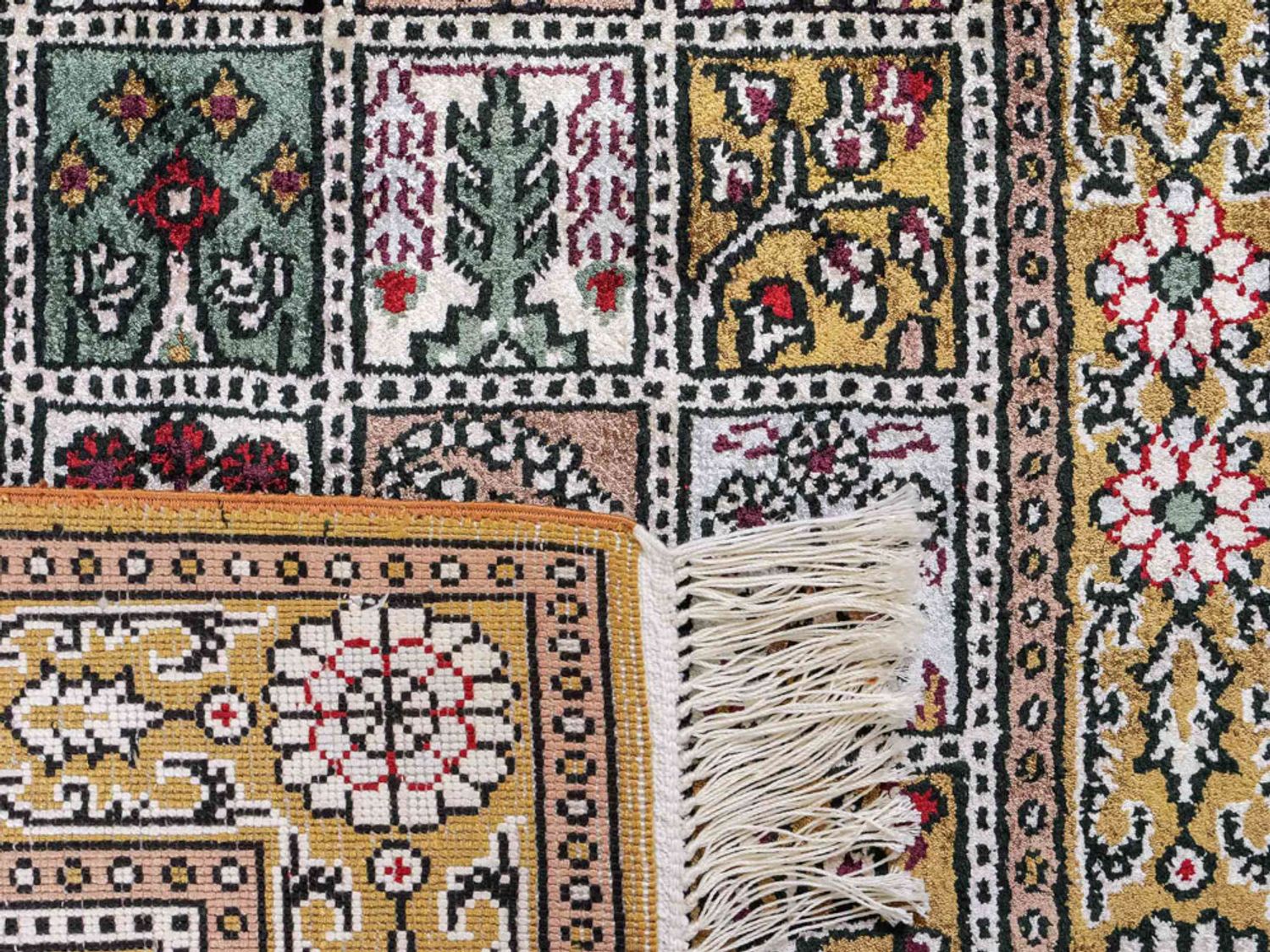 Alfombra de seda - Seda china - 92 x 62 cm - multicolor