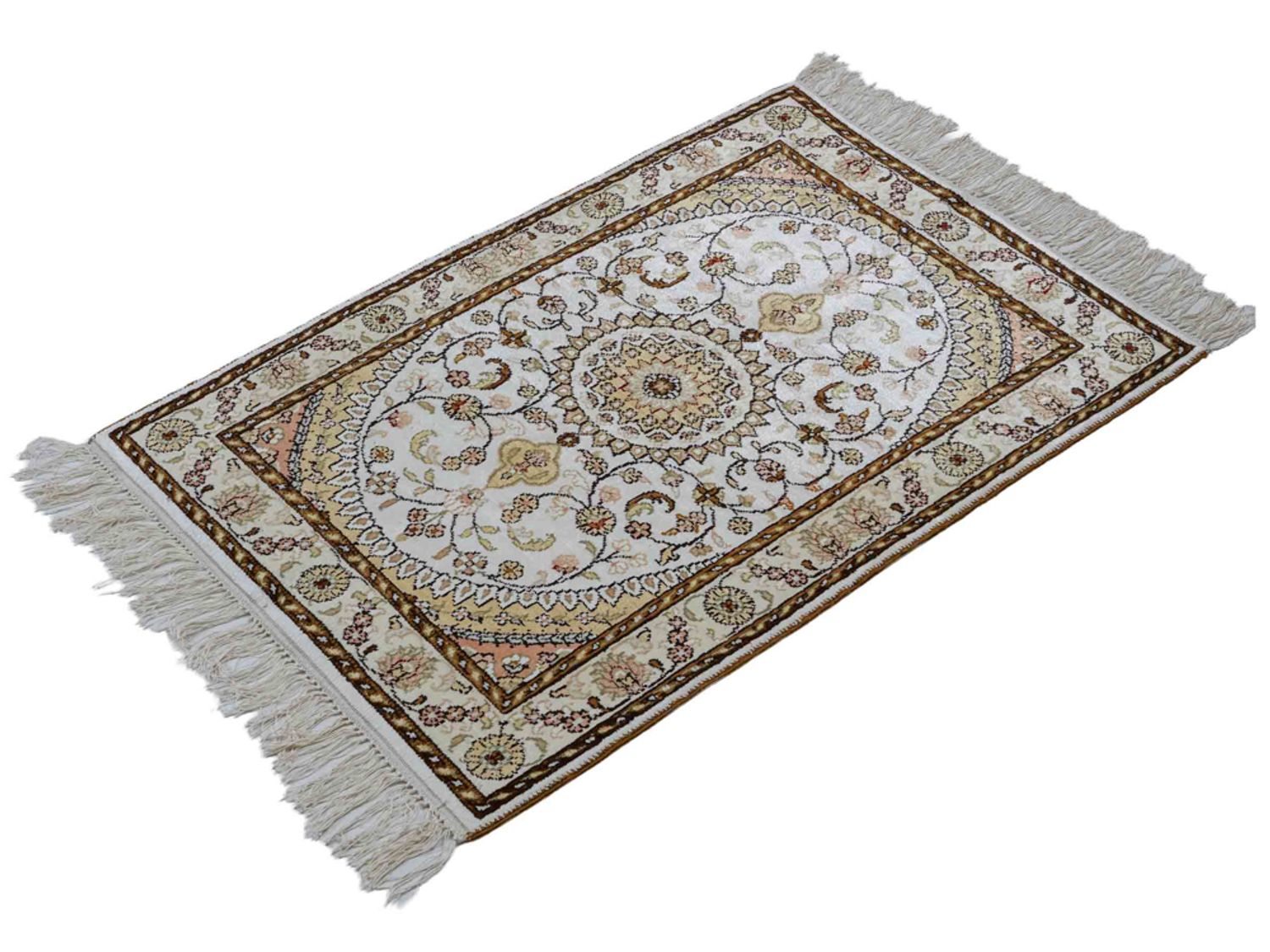 Hedvábný koberec - Čínské hedvábí - 89 x 61 cm - krémová