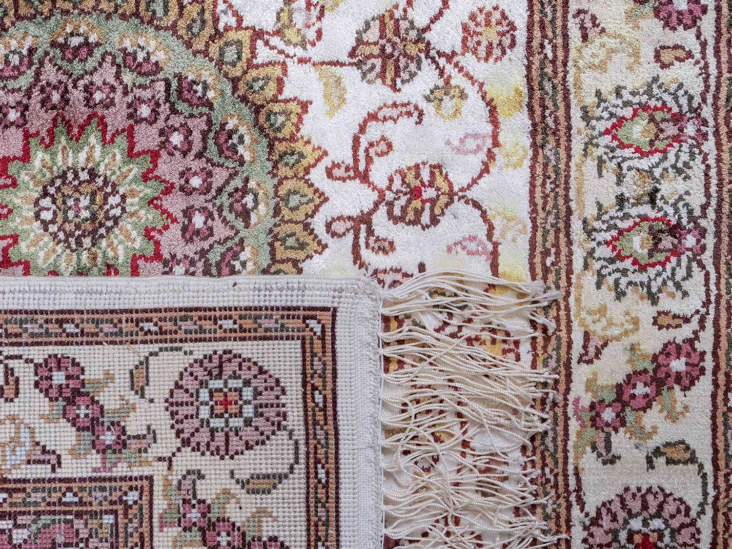 Hedvábný koberec - Čínské hedvábí - 90 x 59 cm - krémová