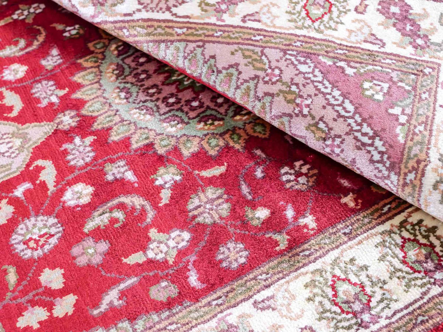 Alfombra de seda - Seda china - 90 x 59 cm - rojo