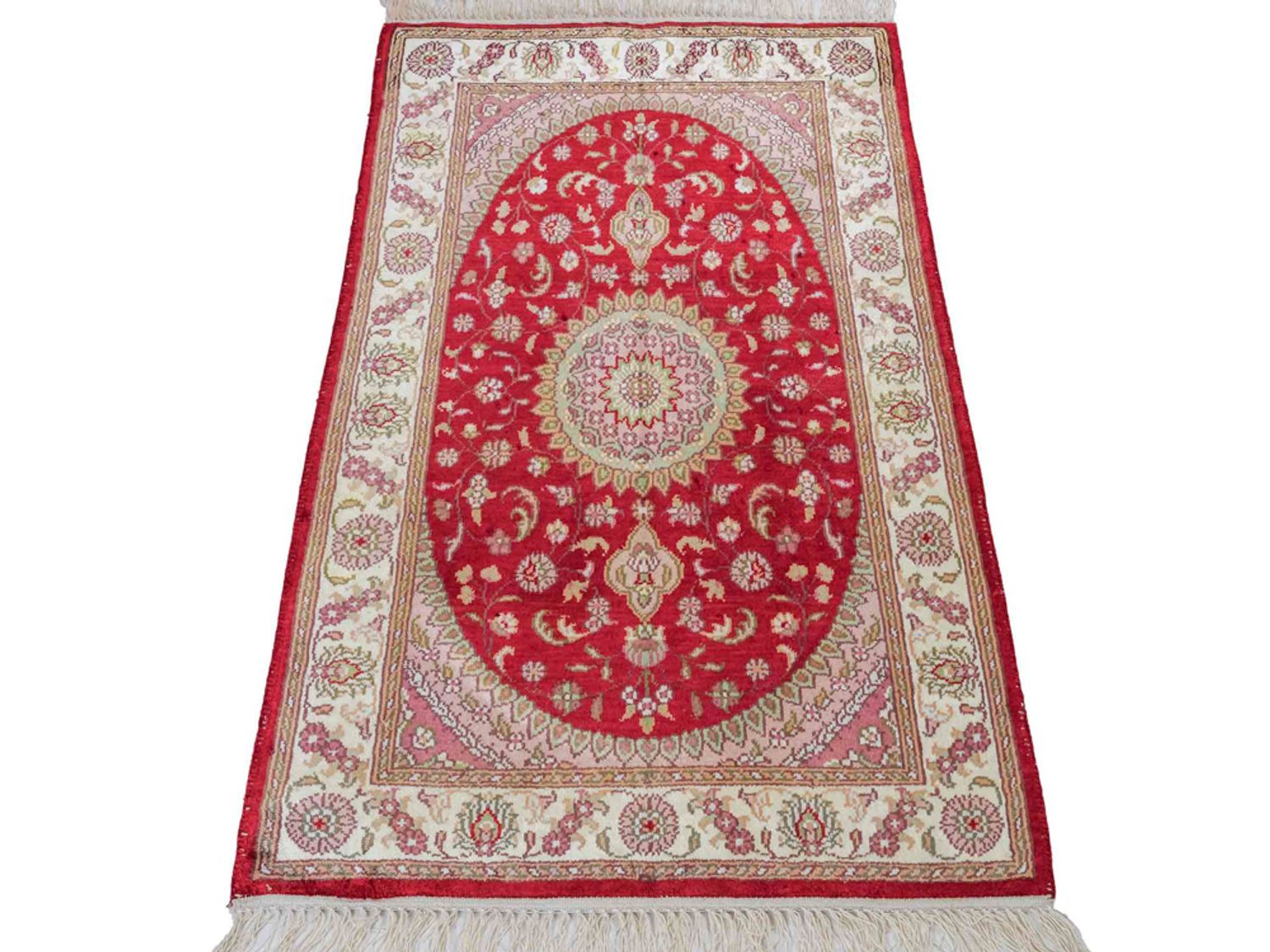 Alfombra de seda - Seda china - 90 x 59 cm - rojo