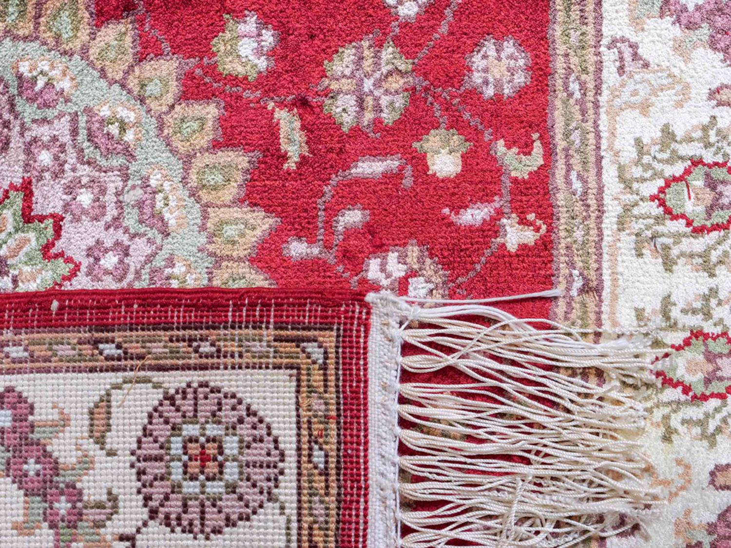 Alfombra de seda - Seda china - 90 x 59 cm - rojo