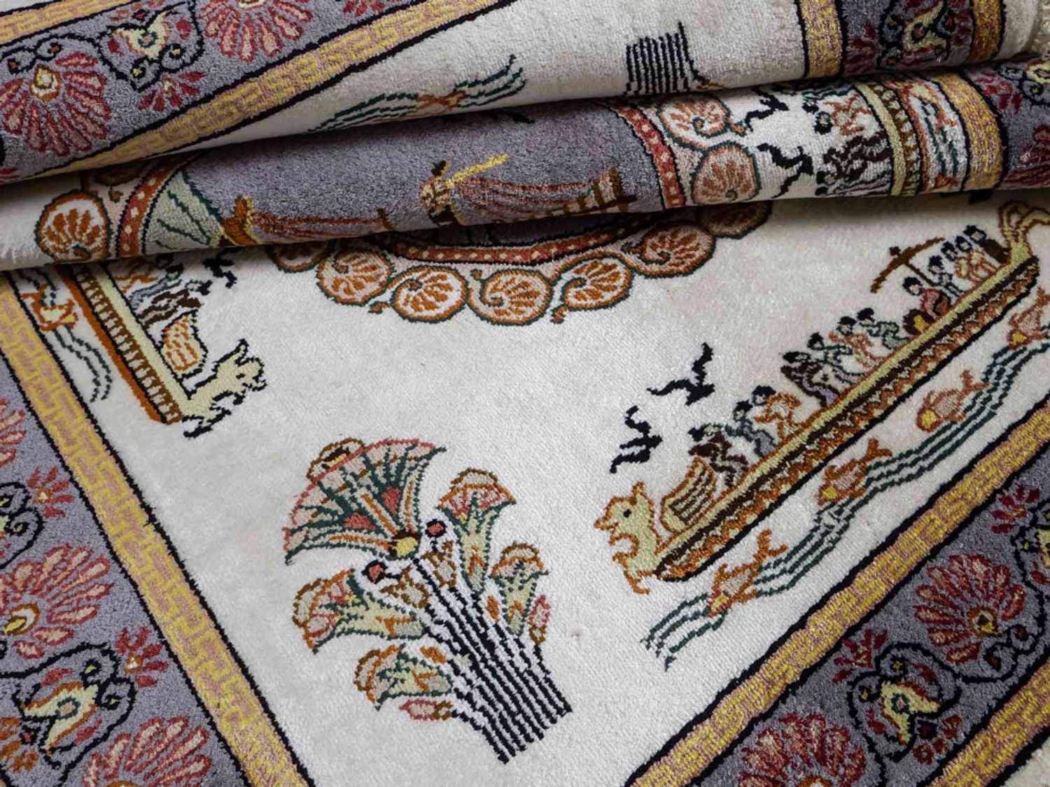 Hedvábný koberec - Čínské hedvábí - 121 x 95 cm - béžová