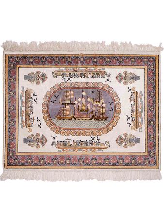 Hedvábný koberec - Čínské hedvábí - 121 x 95 cm - béžová