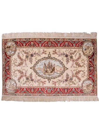 Silketeppe - Kina silke - 153 x 95 cm - lys beige