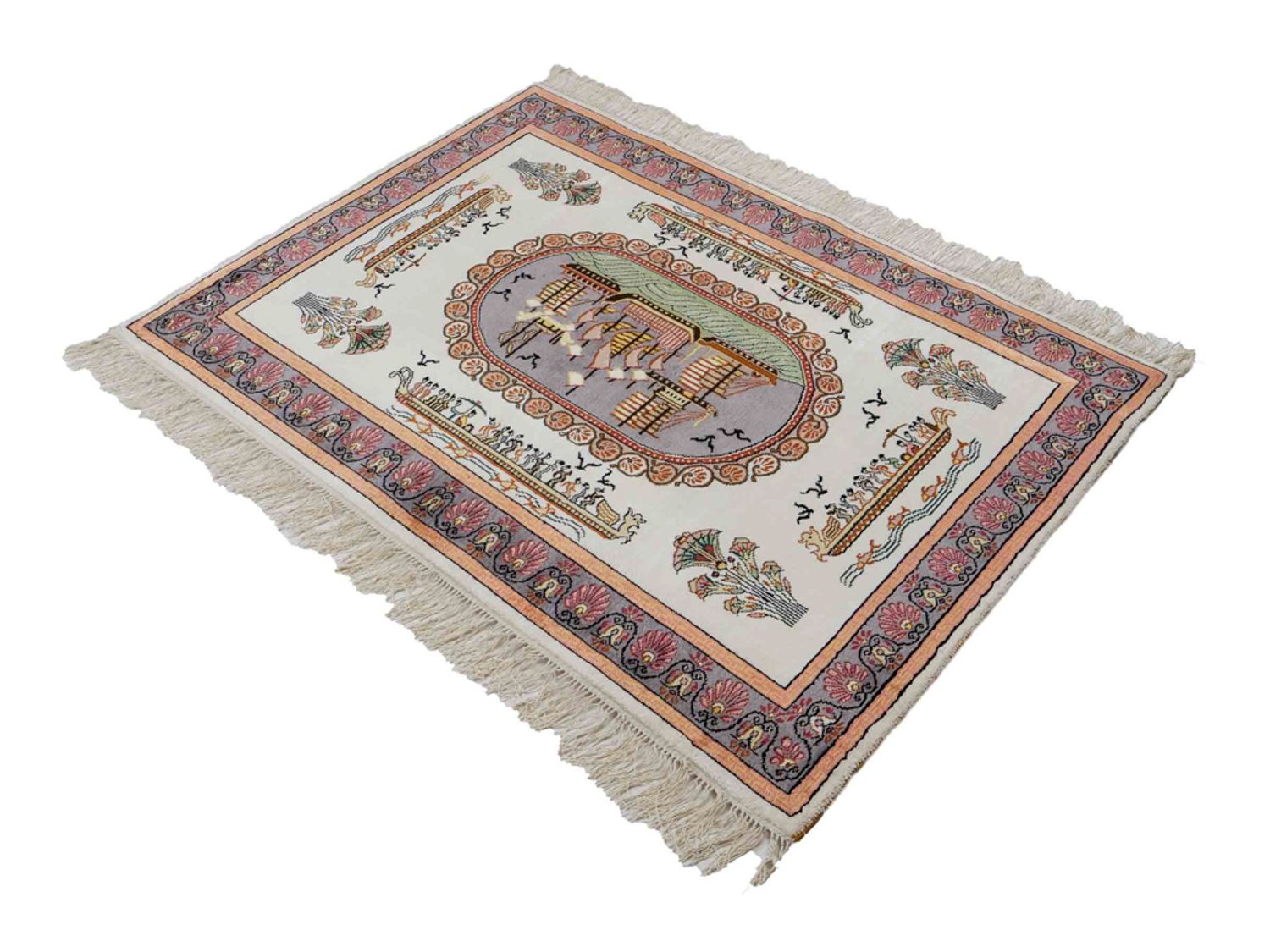 Hedvábný koberec - Čínské hedvábí - 123 x 91 cm - béžová