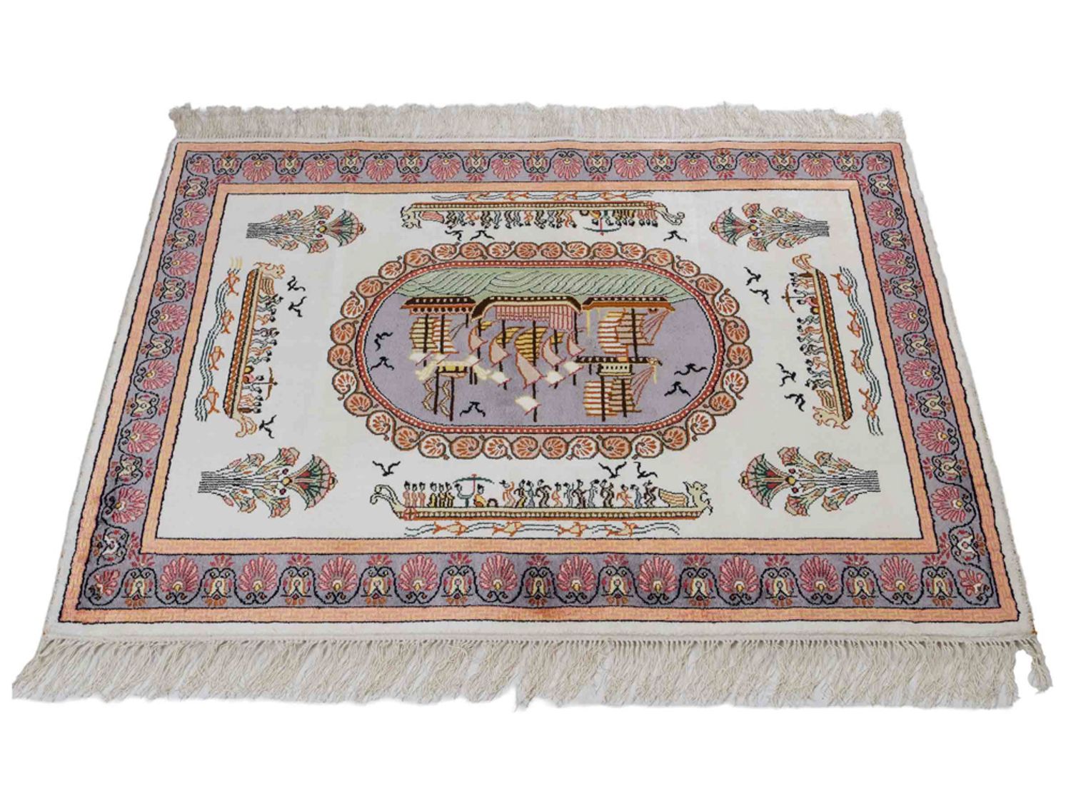 Hedvábný koberec - Čínské hedvábí - 123 x 91 cm - béžová