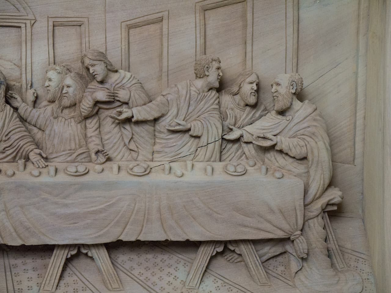 Abendmahl Von Leonardo Da Vinci Als Handgeschnitztes Holzbild Aus Teakholz