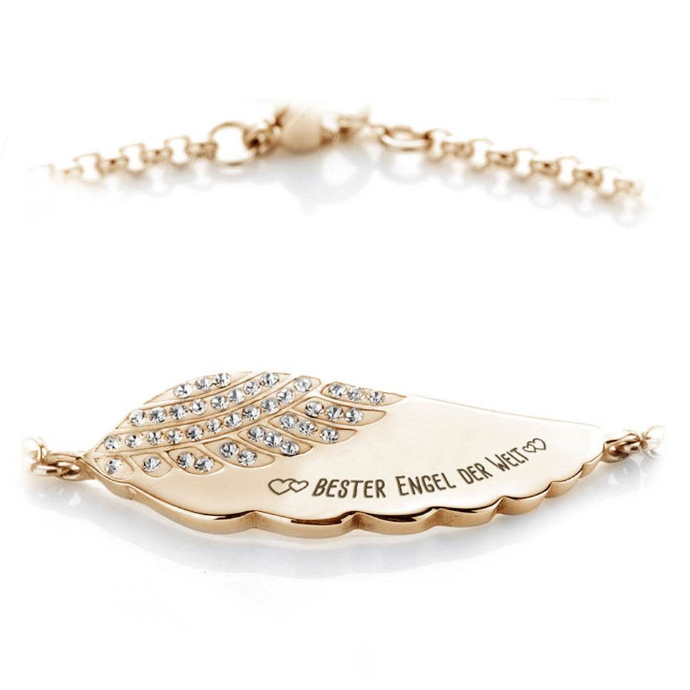 Armband mit Engelsflügel & graviertem Lieblingsspruch für immer
