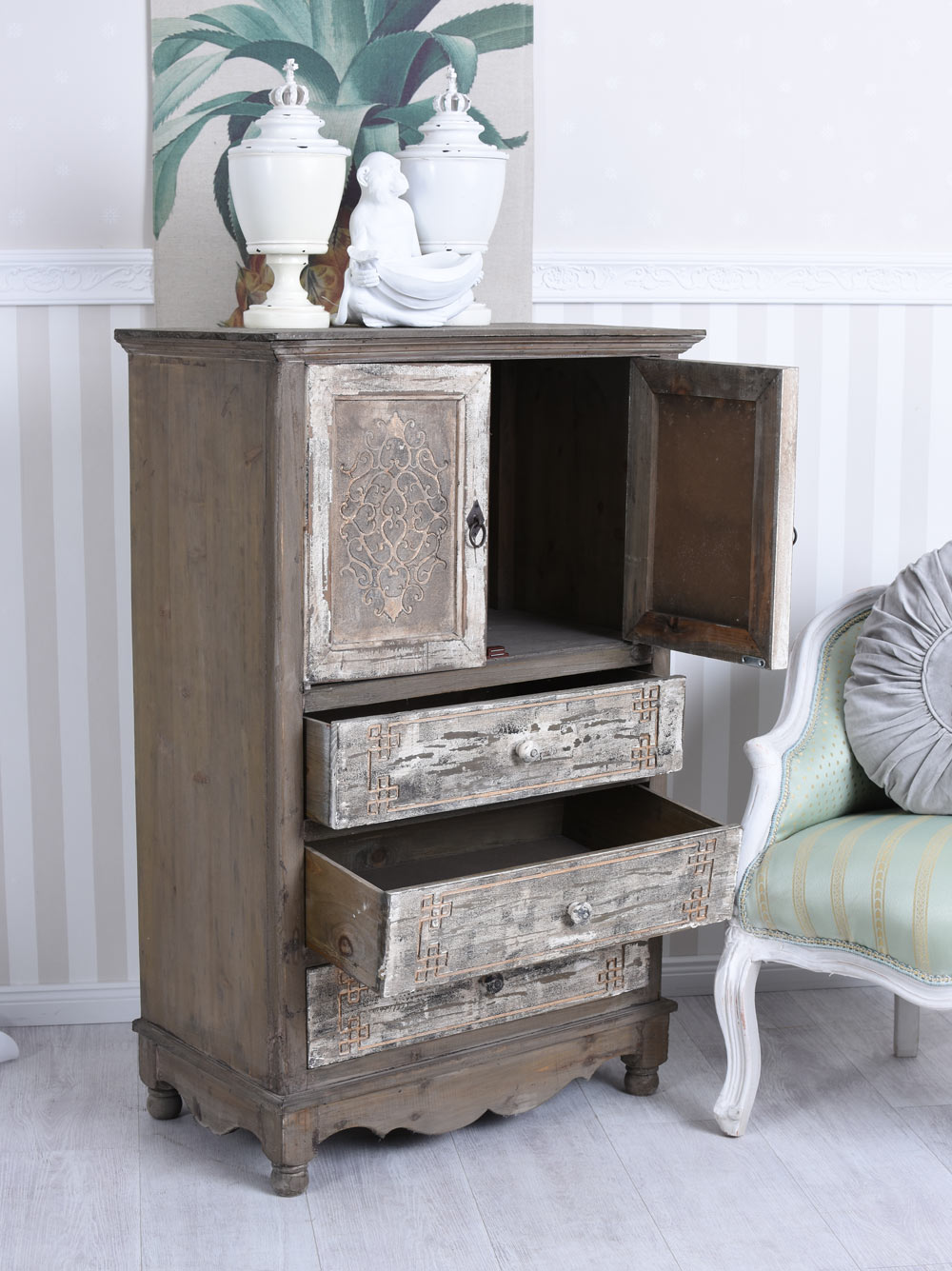 Kommodenschrank Hochschrank Kommode Oriental Schrank Holzschrank