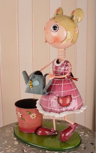 Blumentopf Skulptur Gärtnerin Googly Mädchen & Giesskanne Gartenfigur