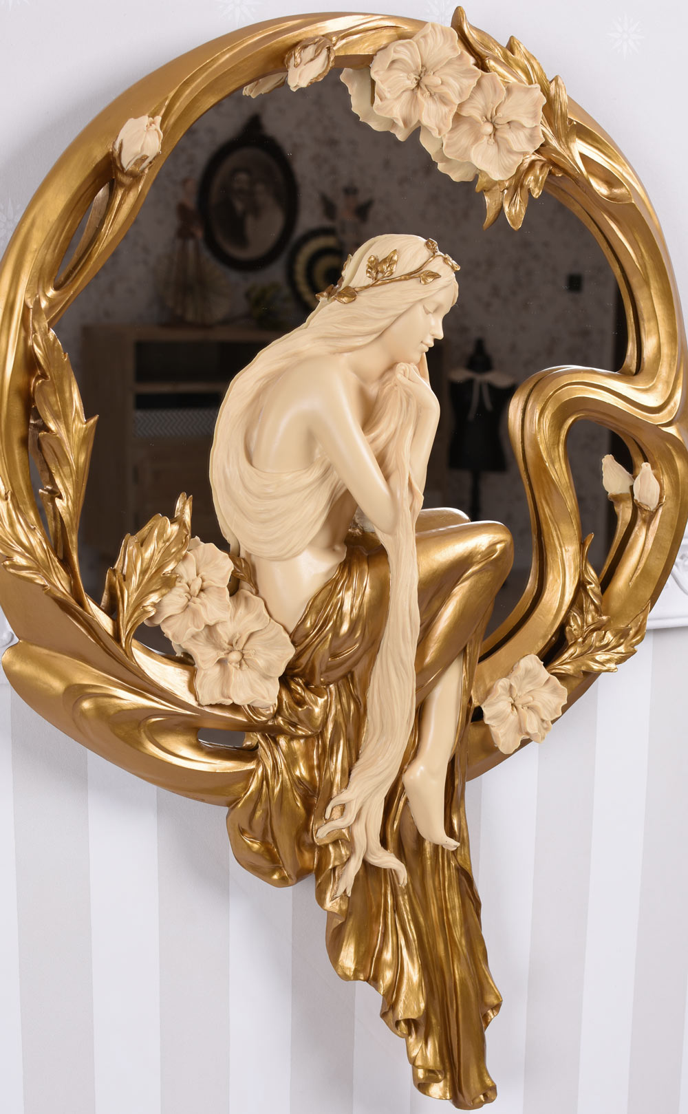 Art Nouveau Mirror Female Figure Wall Antique Decoration Girl Relief | eBay