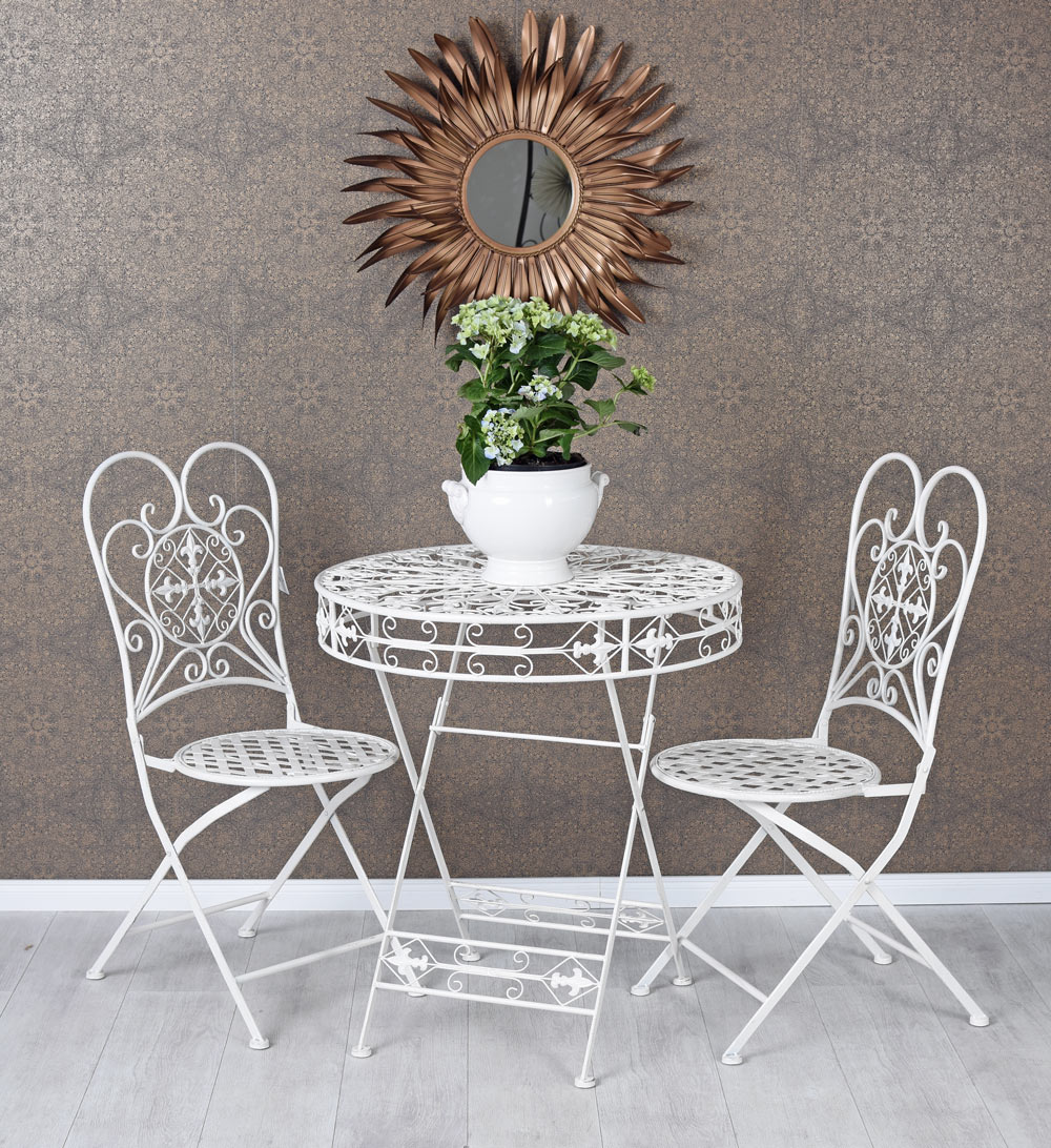 Sitzgruppe Tisch & zwei Stühle Gartenset Sitzgarnitur Landhausstil