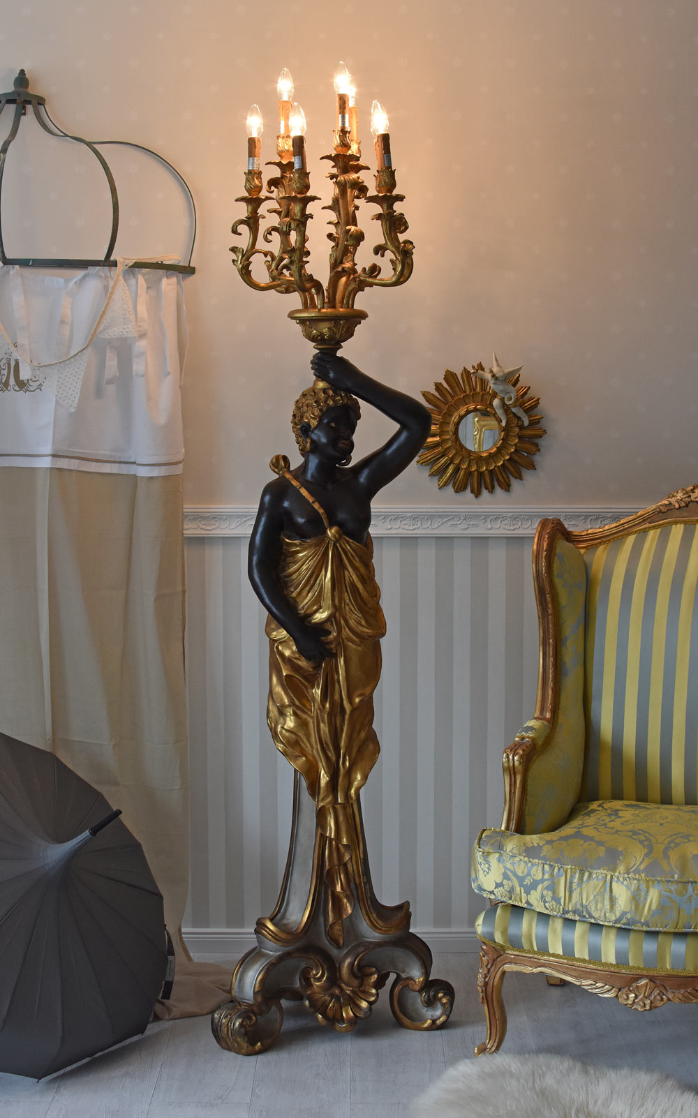 STANDLEUCHTE XXL MOHR SCHWARZE SKLAVIN Stehlampe VENEDIG Barock