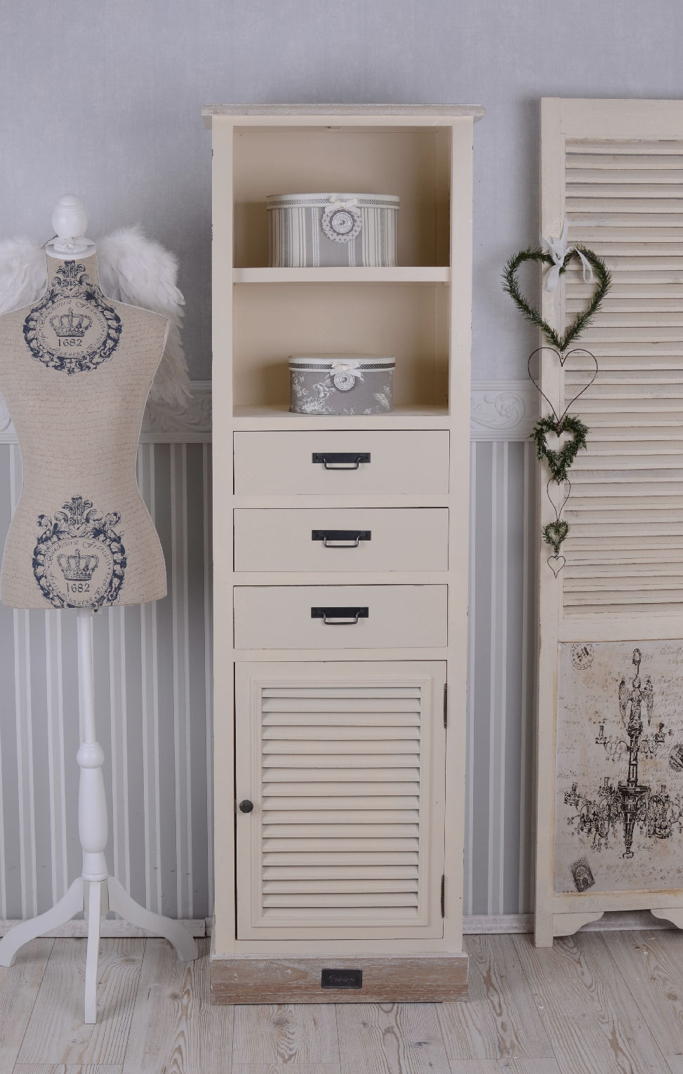 Mueble de Cocina Shabby Chic Armario Cómoda Alta Estilo Rústico Ropero