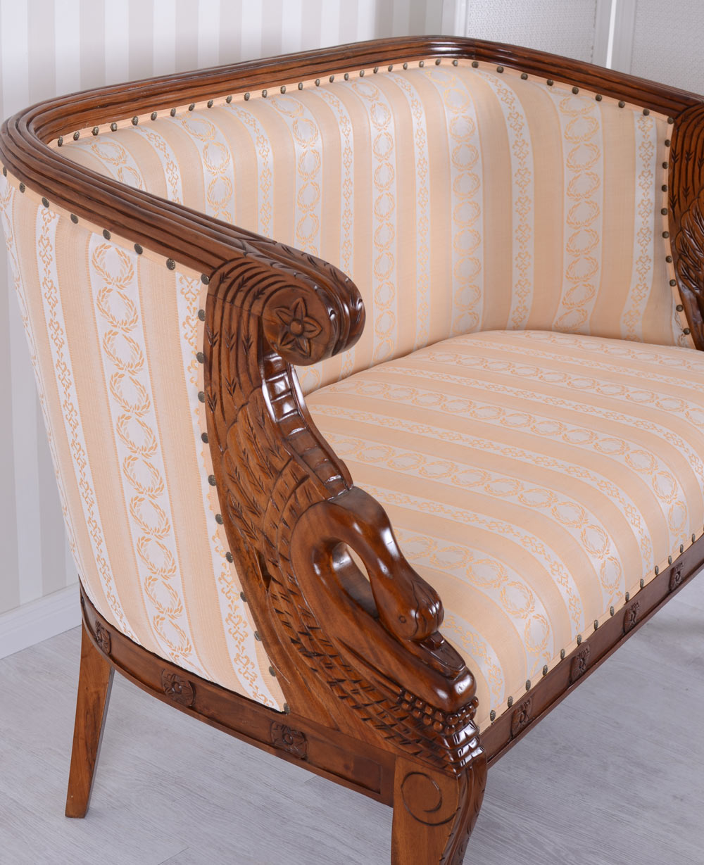 Zweisitzer Sofa Salonsofa Streifen Antik Sitzbank Mahagoni Couch