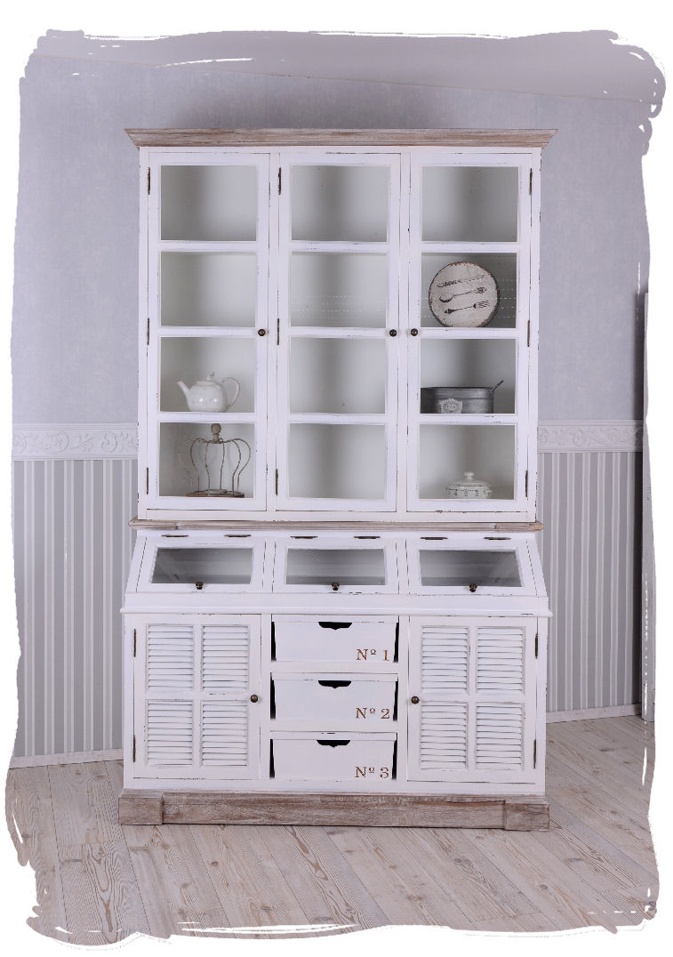 Vitrine Geschirrschrank Landhausstil Buffet Anrichte Türen und Körbe
