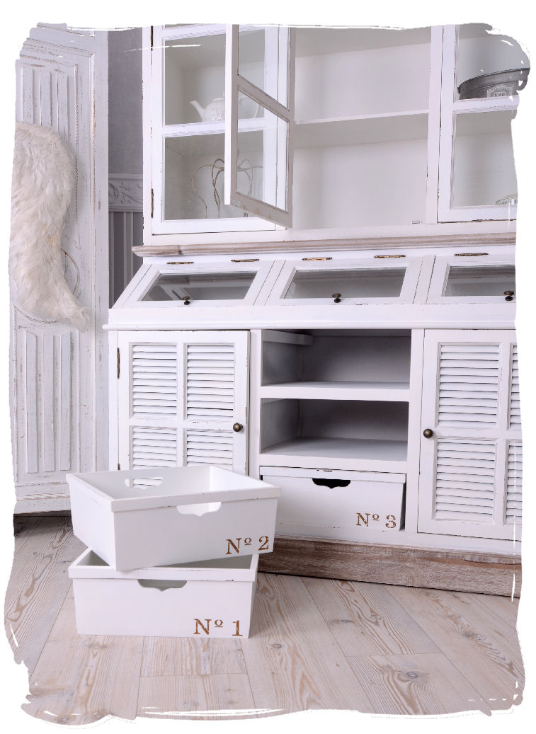 Vitrine Geschirrschrank Landhausstil Buffet Anrichte Türen und Körbe