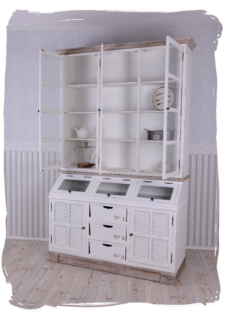 Vitrine Geschirrschrank Landhausstil Buffet Anrichte Türen und Körbe