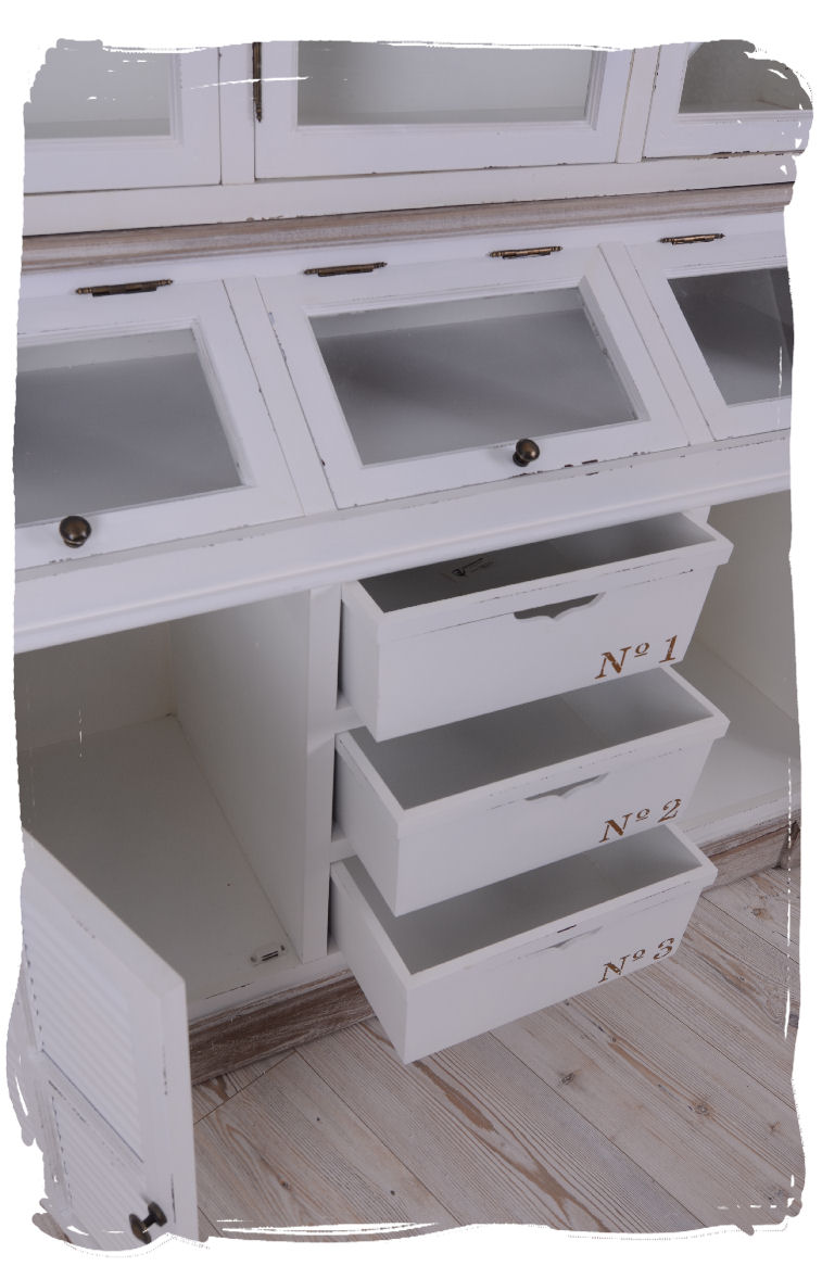 Vitrine Geschirrschrank Landhausstil Buffet Anrichte Türen und Körbe