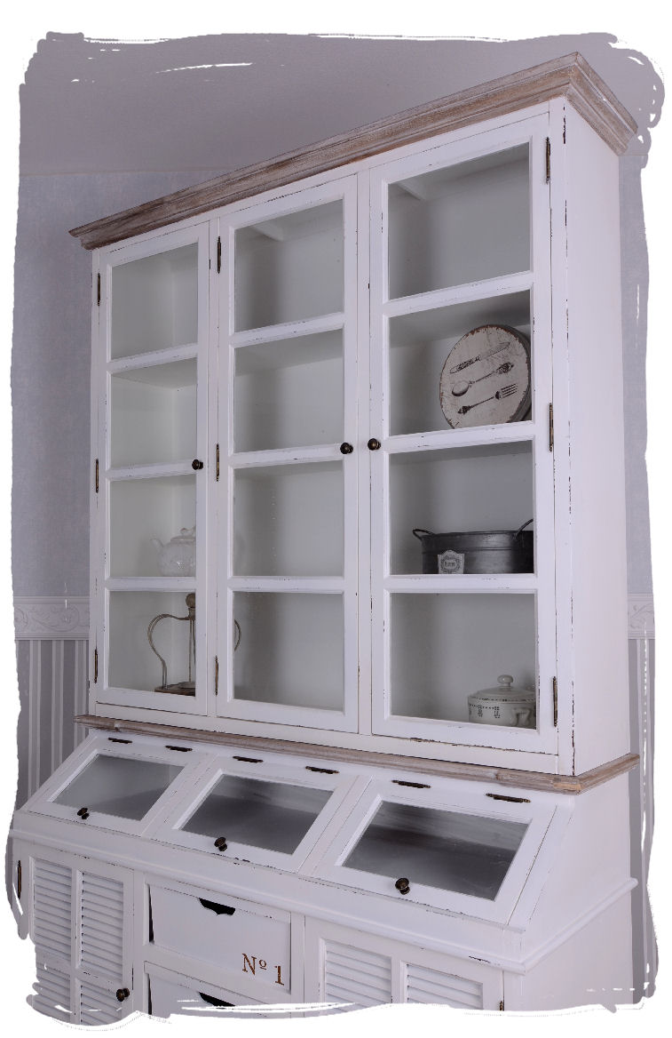 Vitrine Geschirrschrank Landhausstil Buffet Anrichte Türen und Körbe