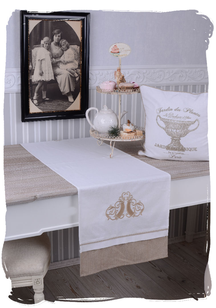 Tischlaufer Shabby Chic Decke Tischdecke Monogramm Tischband Tischdeko Vintage Ebay