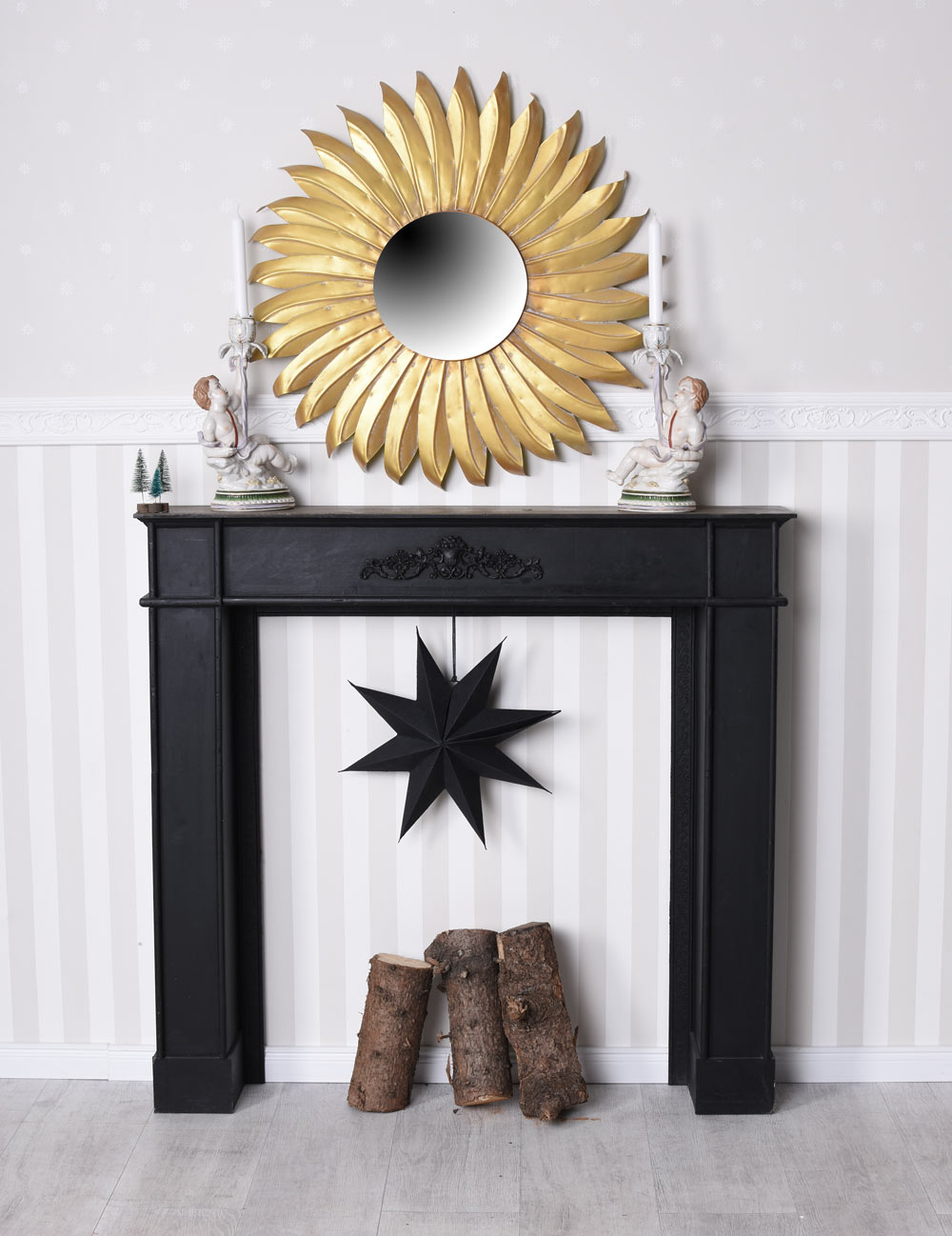 Kaminumrandung Landhausstil Kaminkonsole Dekokamin Kamin Holzkamin